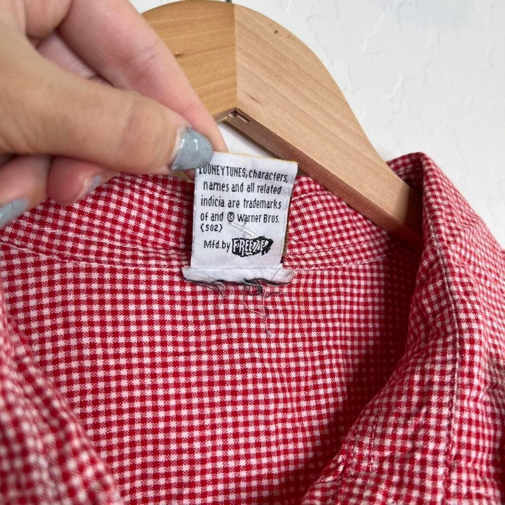 Looney Tunes Red & White Check Short Sleeve Button Up Shirt - Picture 7 of 9